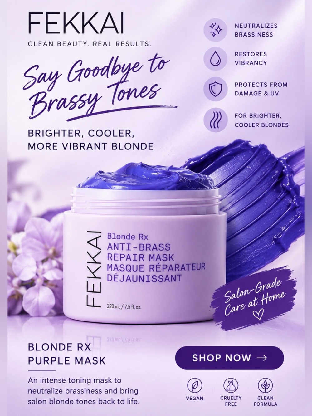 FEKKAI- New- Blonde Rx Anti-Brass Purple Mask - Purple
